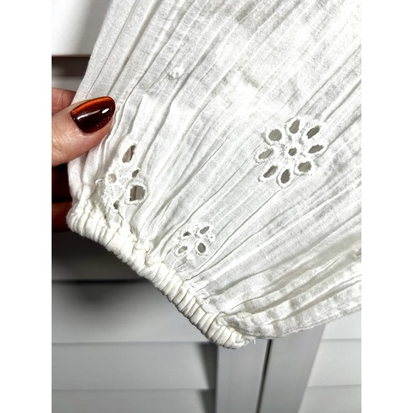 Aerie Oversized Eyelet Puff Sleeve Boho Peasant Top Women's Size Small Cream - Picture 8 of 9